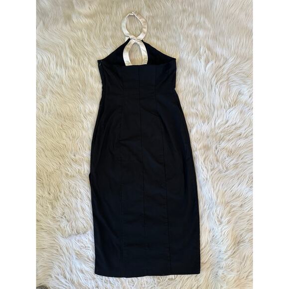 BHLDN Victoria Bow Halter Cutout Midi Dress Open Back Retro Formal Black Tie - Picture 9 of 13